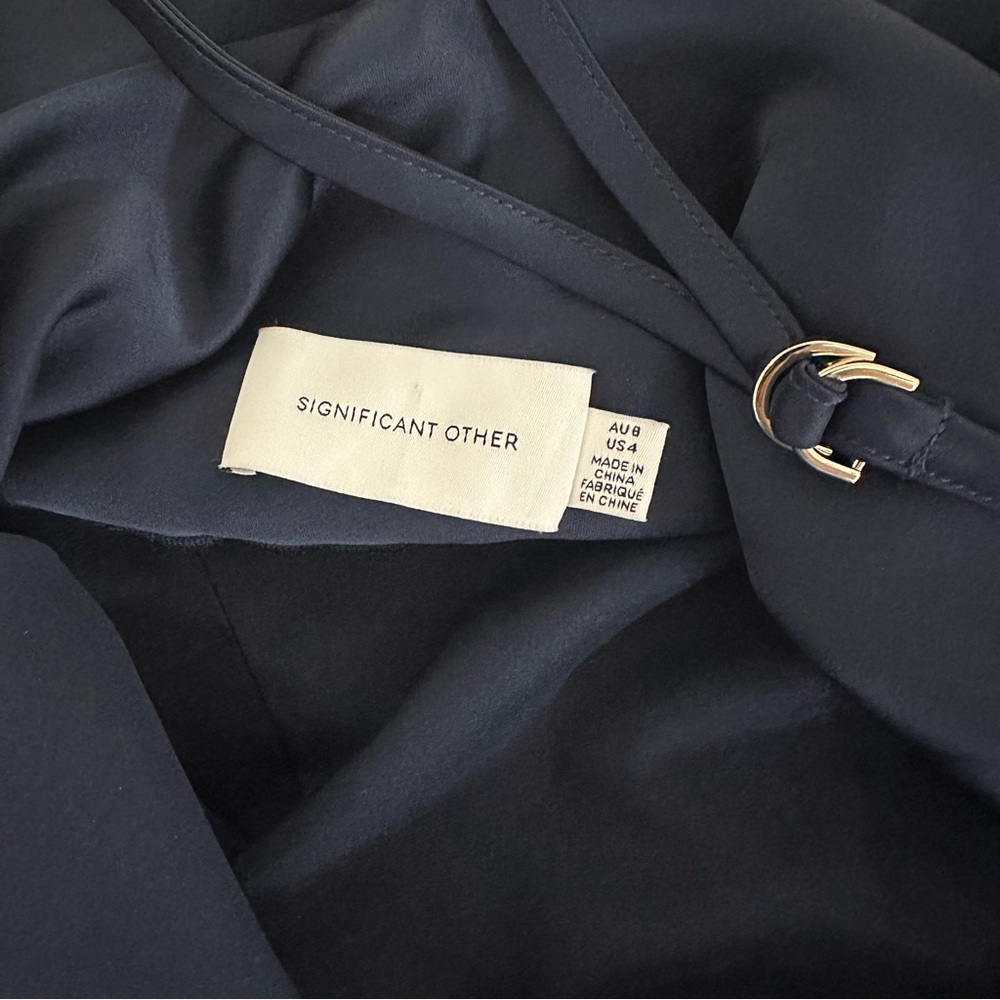 Significant Other Allyssa Pleated One Shoulder Navy Blue Gown, Size 4 - Picture 7 of 9